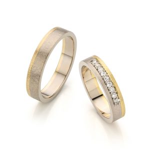 Trouwringen wit met geelgoud en diamanten