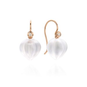 Oorbellen roodgoud met diamant en bergkristal