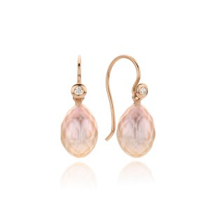 Oorbellen roodgoud met diamant en gefacetteerde zoetwaterparel